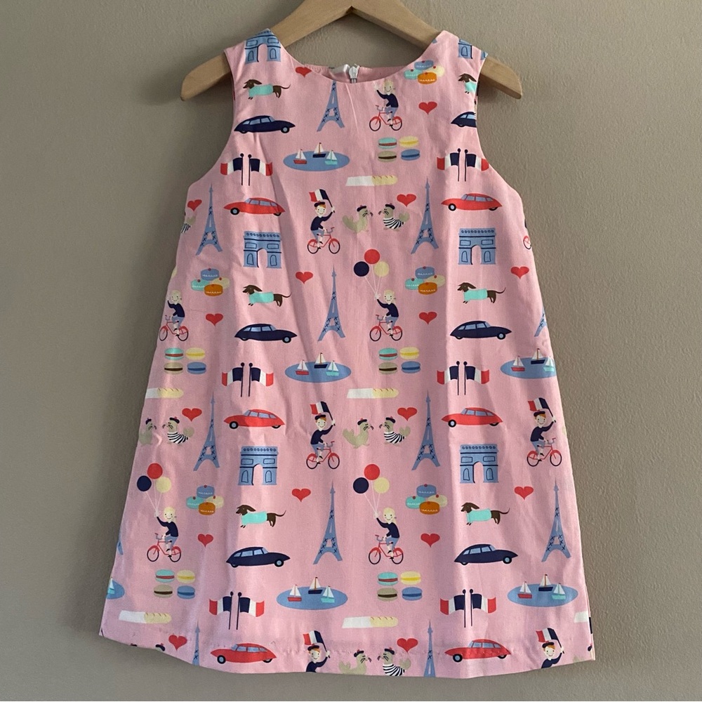 NWT Seesaw Society Girl’s Pink Cotton Paris Lined Sleeveless Shift Dress Size 5